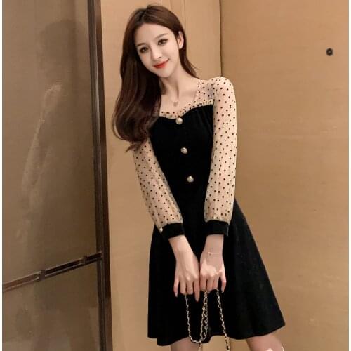 COIGARSAM Sexy Women one-piece dress korean Spring High Waist Dresses Black D605