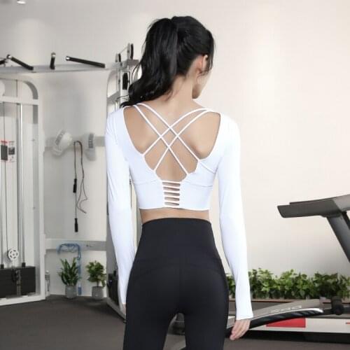 Inner Padded Sport T Shirt Women Sexy Back Long Sleeve Yoga Top Fitness Running Workout T-shirt High Elastic Gym Clothes
