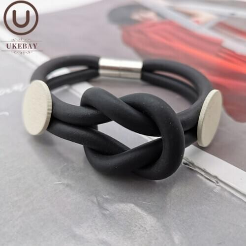 UKEBAY New Handmade Rubber Jewelry Bracelet Women Black Bangles Wood Accessories Gothic Charm Bracelets Statement Jewellery Gift