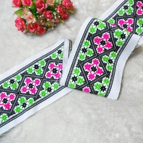 Miao cross stitch embroidery fabric lace trim 12cm jean dress collar ribbon tape webbing ethnic tribal hmong thai india boho DIY