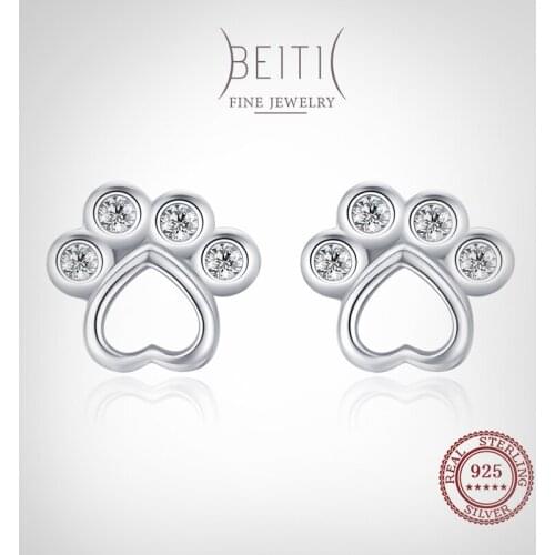 Beitil 100% 925 Sterling Silver Cute Small Clear CZ Cat Paw Stud Earrings For Women Girl Cute Accessories Fashion Jewelry