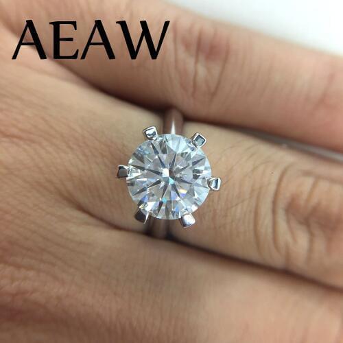 14K White Gold Plated Silver 3.0ct 9mm Round Cut DF Moissanite Engagement Ring Anniversary Ring Moissanite Ring For Women