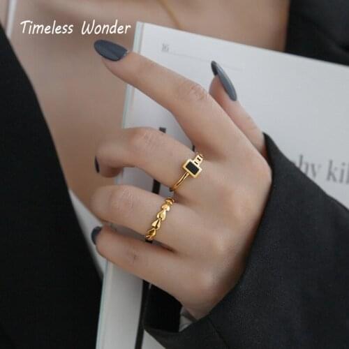 Timeless Wonder Titanium Geo Chained Heart Rings Women Stainless Steel Jewelry Designer Kpop Sweet Egirl Ins Love Gift Emo 9345