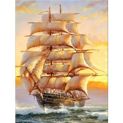 Golden boat, scenery diamond cross embroidery 5D square/round diamond painting diamond mosaic, home decoration, Halloween gifts