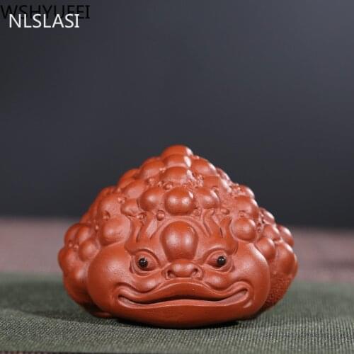 1PCS Creativity Handmade Purple Clay Tea pet Ornaments Lucky Golden Toad Statue animal tea Figurine Tea decoration Crafts