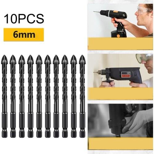 10pcs High Quality Tungsten Carbid Tile Drill Bit 6mm Ceramic Hex Shank Cross Spear Head For Drilling Marble Mirrors Alloy Steel