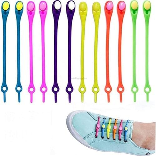12pcs Rubber Silicone Tieless Laces One Size Fits All Shoes Elastic Shoelaces for Sneakers