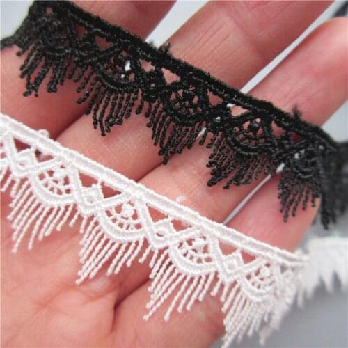 2 yard White Black Polyester Eyelash Flower Embroidered Lace Trim Ribbon Fabric Handmade DIY Garment Wedding Dress Sewing Craft
