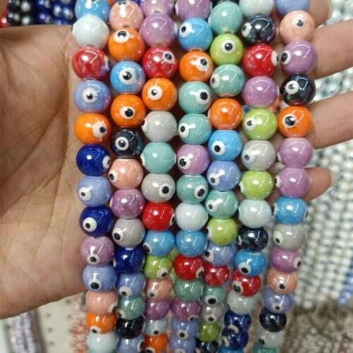 20pcs 10mm Round Evil Eye Ceramic Beads DIY Loose Double Sided Eyes Ceramics Spacer Bead For Jewelry Making Bracelet Necklace