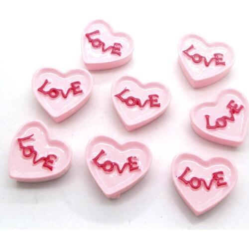 20Pcs Pink Resin Heart Decoration Crafts Flatback Cabochon Scrapbooking Fit Hair Clips Embellishments Beads Diy