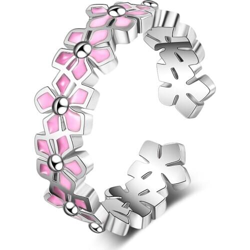 2021 Trendy Pink Flower Rings Girls Propose Accessories Cute Princess Finger Rings Silver 925 Sterling For Women Jewelry Vintage