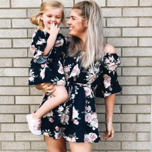 2021 Family Matching Clothes Mother And Daughter Woman Dress For Women Casual Clothing Summer Strap Outfits Ruffle Girls Dresses