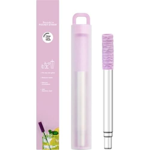 3pcs/set Metal Reusable 304 Stainless Steel Folding Straws Straight Drinking Straw With Case Cleaning Brush Set Party Bar Access