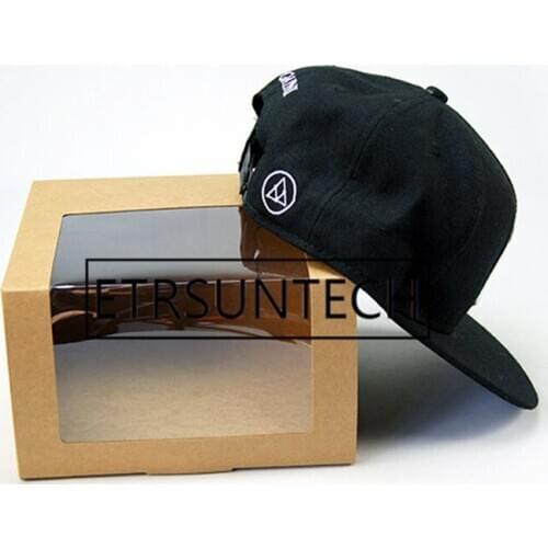 50pcs/lot 195*195*120mm Brown Red Black Transparent kraft paper box with Transparent window hat packing box clothes gift boxes