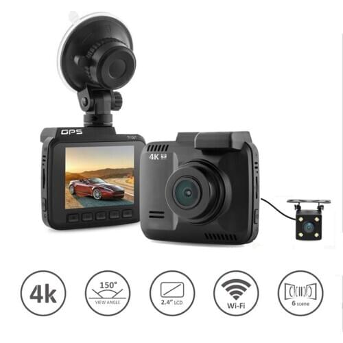 Dual lens Wifi Car DVR camera video Recorder Novatek 96660 Built in GPS 4K Dash Cam 2880x2160P dual cameras for front and rear