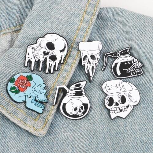 Skull Teapot Skull Roll Paper Skull Printer Skull Rose Exaggerated Personality Brooch Punk Wind Clothes Badge Jewelry Gift
