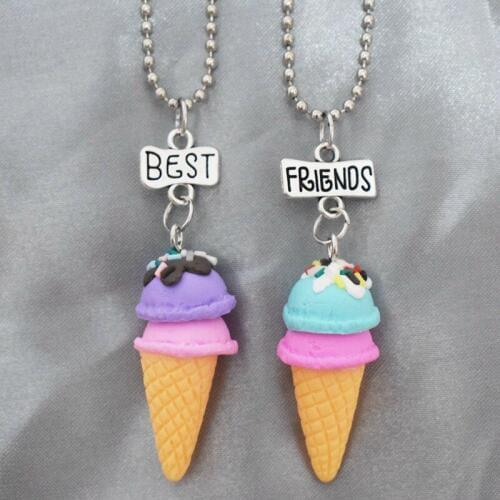 Children Best Friend Necklace Resin Clay Ice Cream Pendant BFF 2 Necklace Jewelry Gifts For Kids 2PCS/Set