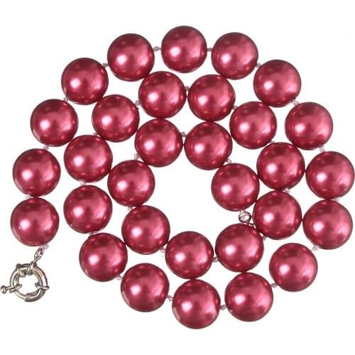 Elegant Red Pearl Necklace Red shell simulated pearl round beads 10mm elegant women weddings party gift jewelry making 18inch
