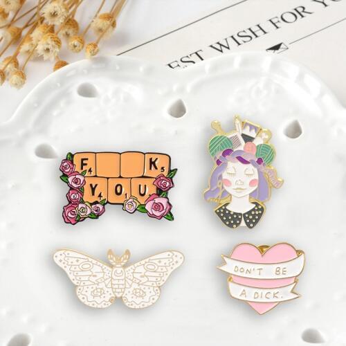 Pink Love flowers Enamel Pin Flower Keyboard Ribbon Heart Lapel Pins Brooches Moth Animal badges Tailor girl Jewelry women gifts
