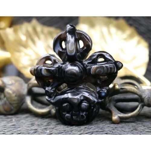 Energy!!! Mysterious Tibetan Onyx tiger Totem 3 Wand Faqi Heaven eye Carving LKbrother Talisman Treasure