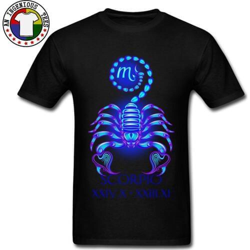 Blue SCORPIO The Scorpion Zodiac Tower T Shirts Mens Summer/Fall Tops Tees Short Sleeve Round Collar Print Tshirt On Sale