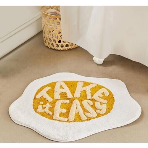 Message Bathmat Rug Fluffy Letters Poach Egg Entrance Carpet Area Floor Pad Mats Nordic Welcome Doormat Home Room Decor 70x58cm