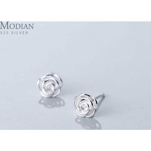 Modian Romantic Hollow Rose Flower Stud Earrings for Women Fashion 925 Sterling Silver Simple Plant Ear Studs Fine Jewelry