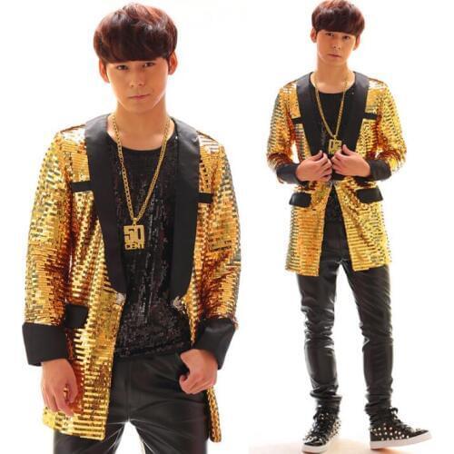 Men suits designs homme terno stage costumes for singers men gold sequin blazer dance clothes jacket star style dress punk