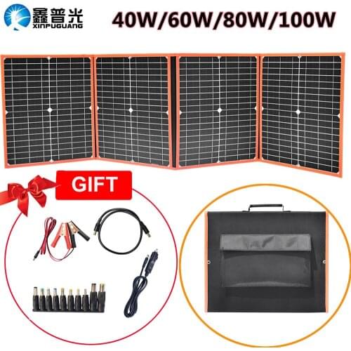 100W 80W 60W 40W Foldable Solar Panel Kit 12V Battery Charger Outdoor Portable Folding Flexible Solar Panels Dual USB+DC Output