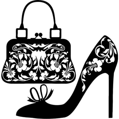 Car Stickers Shoes Ladies Handbags Fashion Shopping Car Decoration PVC Car Stickers Waterproof Reflective Black/white, 13cm*12cm