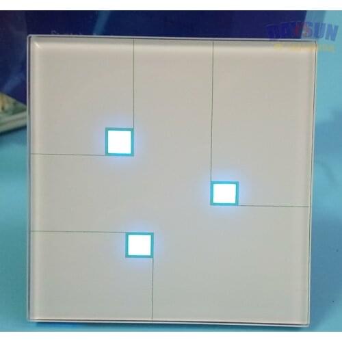 Wall Light Switch 3 Gangs 2 Ways Smart Touch Screen ON/OFF Switch White Crystal Glass Panel Elegant USA Russia Brazil Popular