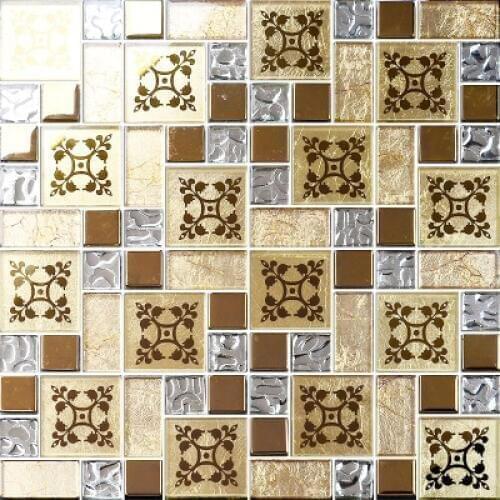 NEW ! Gold Electro plated Flower Glass Mosaic Tiles for Kitchen backsplash Bathroom Shower Fireplace Brick Wallpaper decor