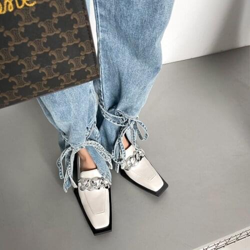 Osunlina 2021 New Fashion Pumps Square Toe Square Heels Genuine Leather Handmade Metal Design Shallow Mature Work Busness Shoes