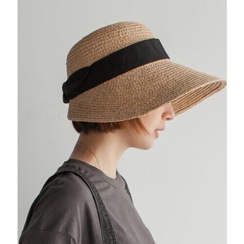 Spring and summer new raffia grass rear edge bowknot straw hat female foldable beach sun hat big eaves sunscreen bucket hats