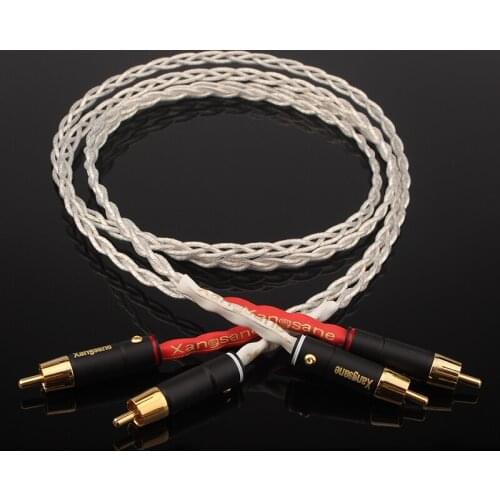 Pair Silver Plated RCA To RCA HIFI Audio Cable with Carbon Fiber RCA Plug