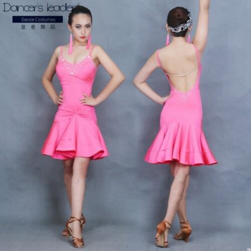 Latin Dance Dress Adult Female Salsa Rumba Cha Cha Samba Rose Red Sexy Backless Competition Clothing Performance Wear