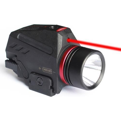 SPINA OPTICS Tactical LED Flashlight and Red Laser Sight Combo White Light 150 Lumens Picatinny Rail Mount for Hunting Pistols