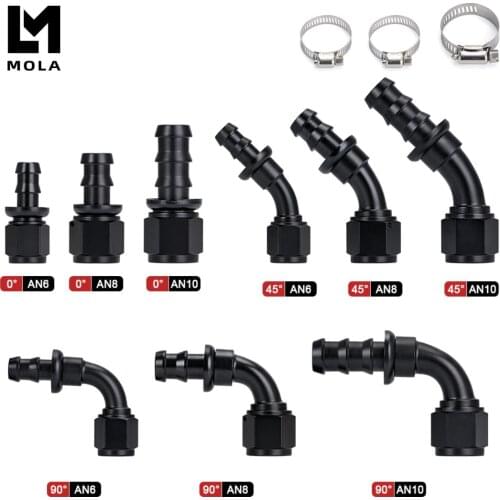 Universal AN6 AN8 AN10 Push-on Hose End Fittings Fuel Oil Cooler Hose Fitting 0 45 90 180 Degree Reusable Connection Adapter
