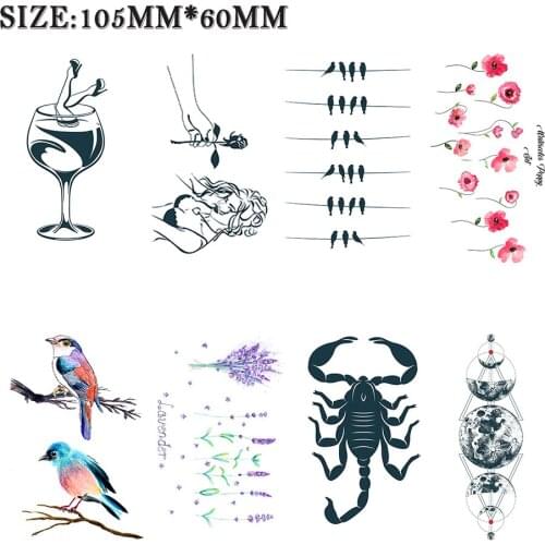 Temporary tattoo sticker Flowers animals skulls Waterproof fake tattoo for men and women 105*60mm