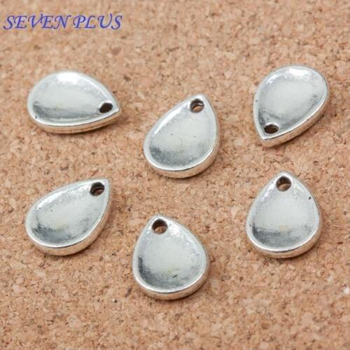 High Quality 50 Pieces/Lot 8mm*11mm Antique Silver Plated Water Drop Small Metal Diy Charms For Jewelry Making