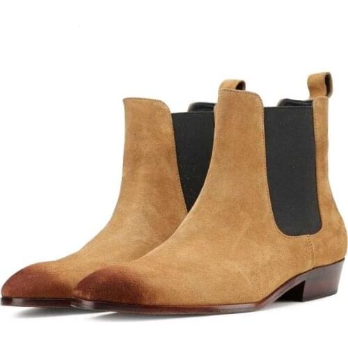 5 colors Chelsea Suede Boots Handmade Winter Mens Shoes Add Velvet Work Basic Boots Fashion Designer Shoes for Men