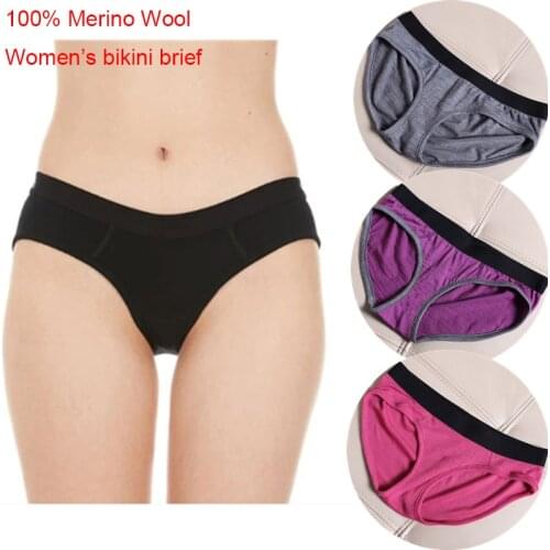 Womens Merino Wool Bikini Brief 100% Merino Wool Womens Lightweight Bikini Brief Odor Resistance Breathable Moisture USA Size