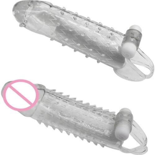 1 Set Penis Enlargement Lengthen Condoms Sex Toys for Men Extender Vibrating Delayed Ejaculation Reusable Adults Products