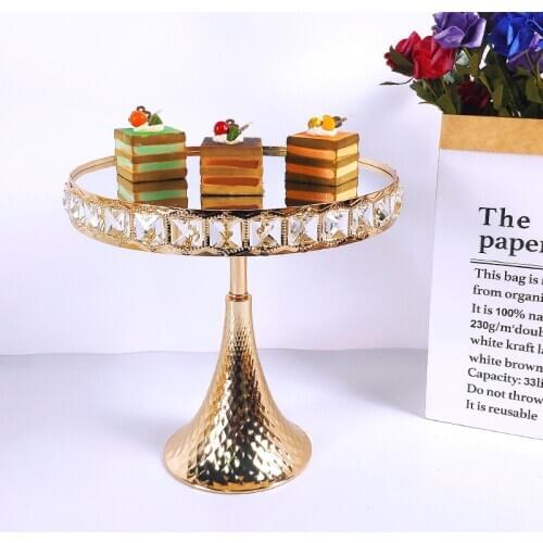 1pcs Wedding Cake Stand Square crystal Birthday Party Dessert Metal Cupcake Pedestal Display Plate Home Decor Gold Acryl Mirror