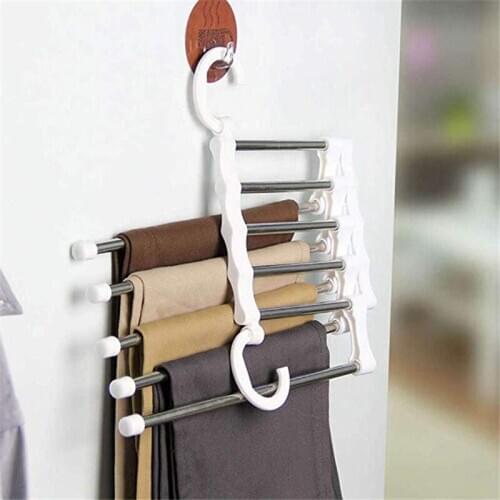 2pcs Folding Magic Cascading Pants Hangers Hook Stainless Steel Trousers Clothes Organizer Closet Pants Jeans Scarf Storage Rack