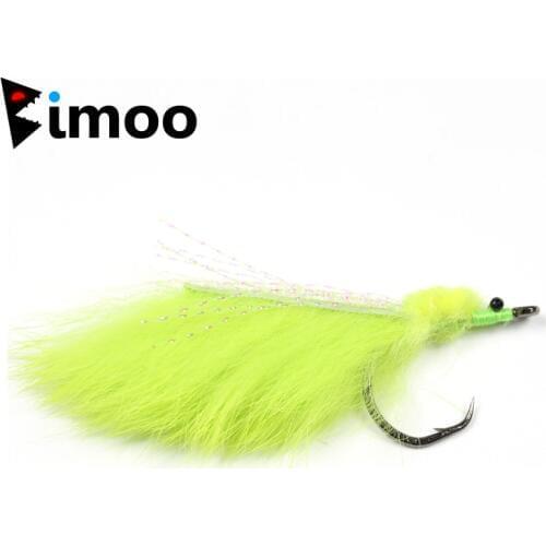 Bimoo 4pcs #2/0 Tarpon Bunny Toad Chartreuse Saltwater Fishing Flies Butt Tarpon Streamer Bait Fly Fishing Lure Hooks