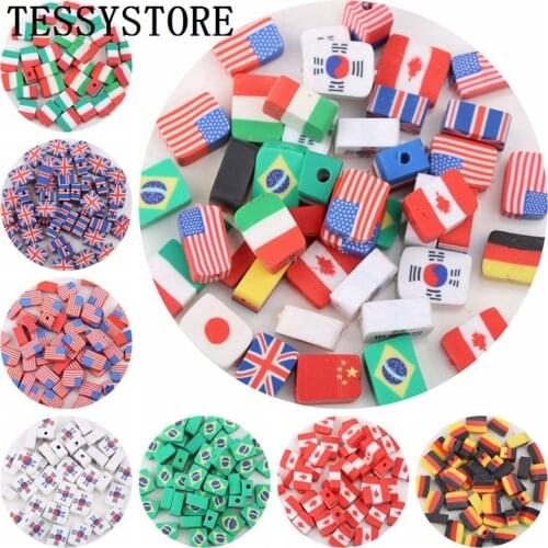 30pcs/Lot 10mm National Flag Polymer Clay Beads Chip Disk Loose Spacer Beads For Jewelry Making DIY Handmade Bracelets Accessori