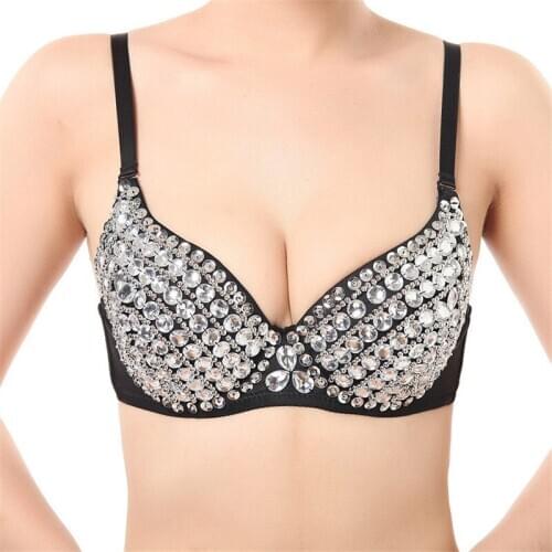 Sexy Dance Body Bras Ballet Clothes For Girls Push Up Luxury Sequined Bra Lady Punk Studded Sponge Dance Bras For Show Party