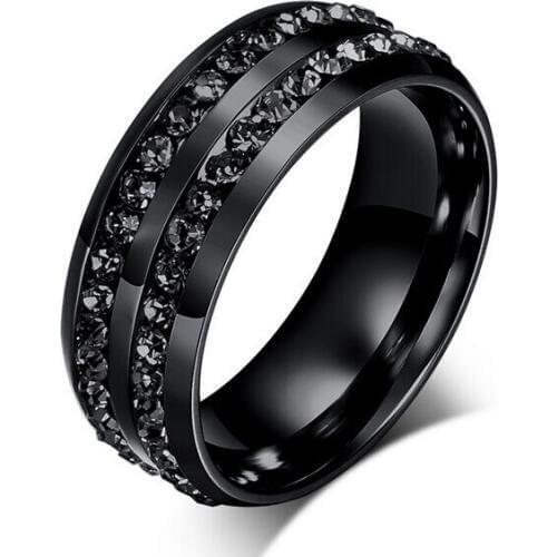 Factory price Black Gun Color Crystal rings for women and men stainless steel wedding ring vintage jewelry