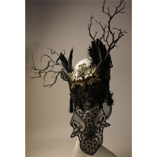 Black Mask Nightclub Halloween Masquerade Performance Masks Men Girl Carnival Fashion Branches Feather Accessories